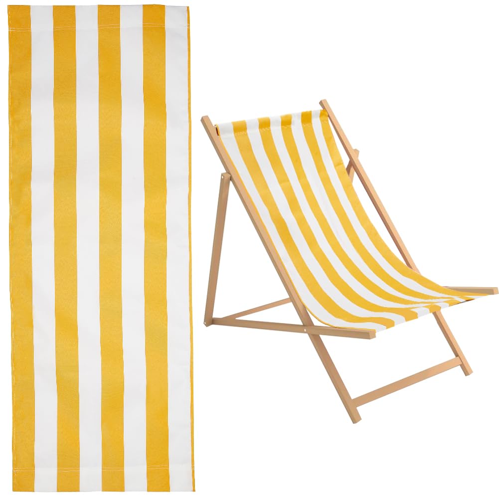 GORGECRAFT 44x17 Beach Sling Chair Replacement Canvas 1mm Thick Yellow and White Stripes Outdoor Furniture Folding Sling Lounge Chair Fabric Patio Sling Chairs Cloth for Sunbathing Garden Courtyard