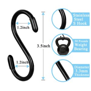 REUOMPE 12 Pack S Hooks for Hanging, 3.5 Inch Heavy Duty Metal S Hooks Non Slip Black S Hooks for Closet, Small Rubber Coated S Shape Hooks for Hanging Plants Jeans Clothes Pots Pans Cups Towels