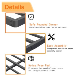 Askeld King Bunkie-Board Only, 2 Inch Low Box-Spring with Steel Slats, Quick Lock Metal Frame Bed-Slat Replacement, Noise Free Mattress Surpoort Base, Upholstered Bed Accessories, Black