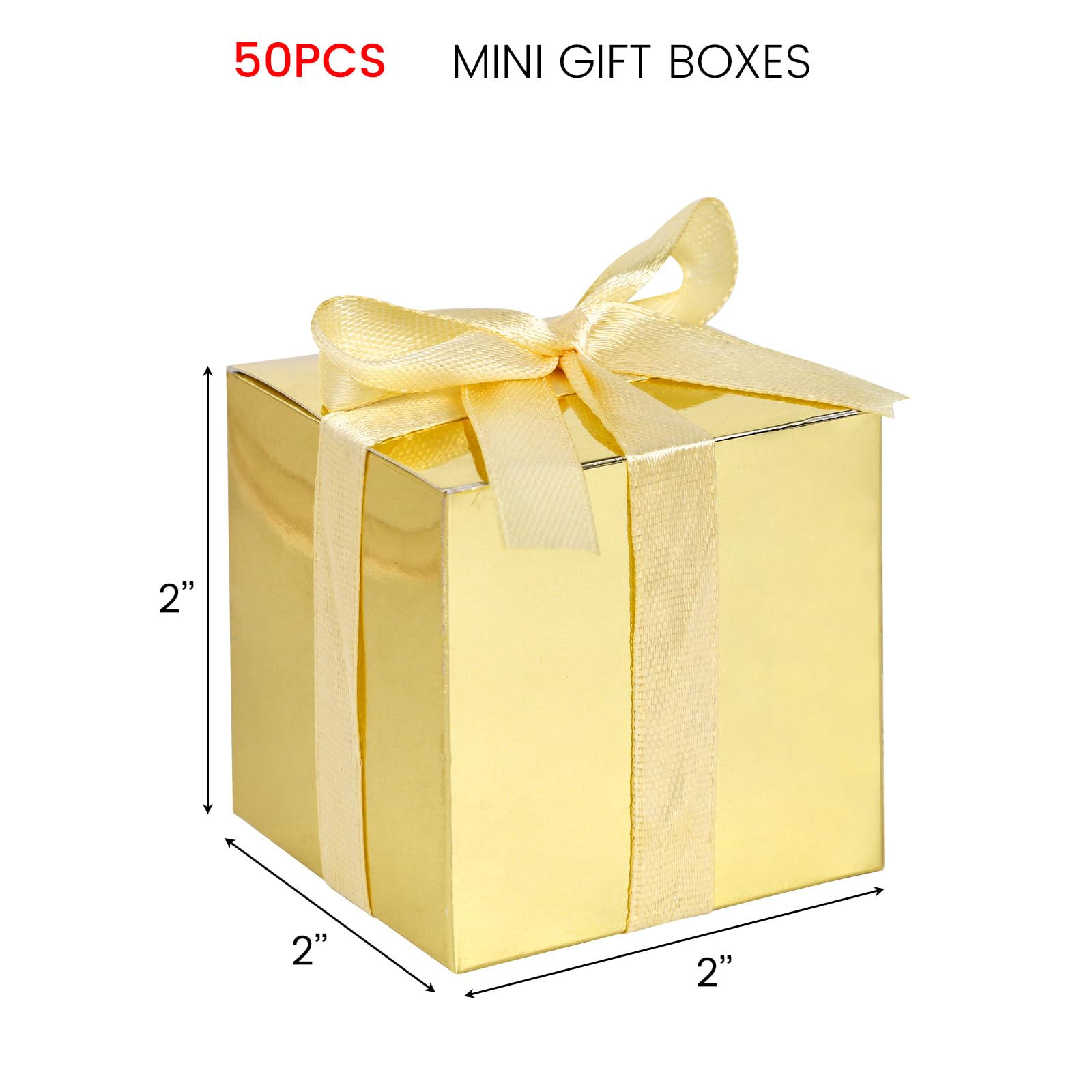 VGOODALL 50PCS Mini Gift Boxes, Candy Treat Boxes Tiny Cardboard Boxes Favor Boxes with Ribbon for Bridal Shower Birthday Party Gold