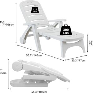 YITAHOME Outdoor Chaise Lounge on Wheels, Set of 4 PP Plastic Folding Patio Chairs with 5-Level Adjustable Backrest for Pool, Garden, Beach, Sunbathing, Yard, and Poolside Lounging