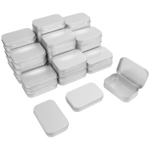 genhakon 40 pcs 3.7 x 2.36 x 0.86 inch, hinged tins box containers silver, tin box container with hinged lids for small items, such as candy, usb cable, pills, earring, jewelry craft, etc