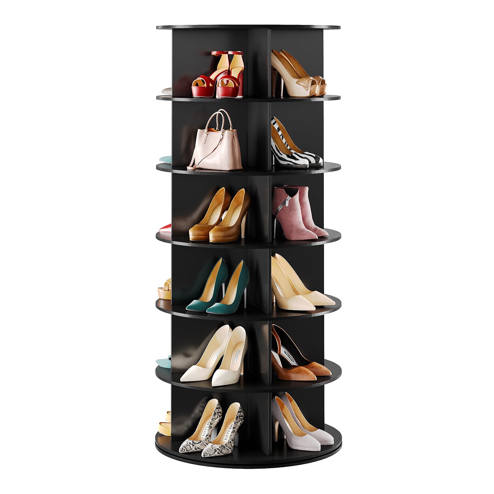 SpaceAid Black 6-Tier Spinning Rotating Shoe Rack Organizer, Shoe Display Tower Lazy Susan, Revolving Shoes Rack StorageOrganization, 360 Vertical Bags Holder Rotate Organizer