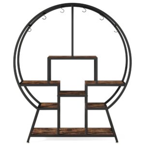 Tribesigns 65" Large Bookshelf Bookcase, Industrial Round Etagere Bookshelves with 7-Tier Storage Shelving, Open Display Shelves Wood Plant Stand for Living Room, Bedroom, Home Office