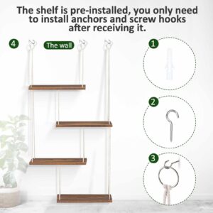 DoubleFill 4 Tier Boho Hanging Shelves for Wall Hanging Shelf Floating Shelves Boho Home Decor Wall Hangings for Living Room, Bedroom