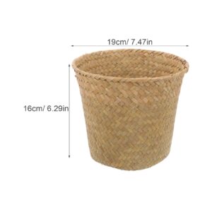 DEARMAMY Seagrass Waste Basket Woven Trash Can Small Round Natural Wastebasket Garbage Bin Recycling Bin Plant Pot Holder for Farmhouse Home Kitchen Bathroom