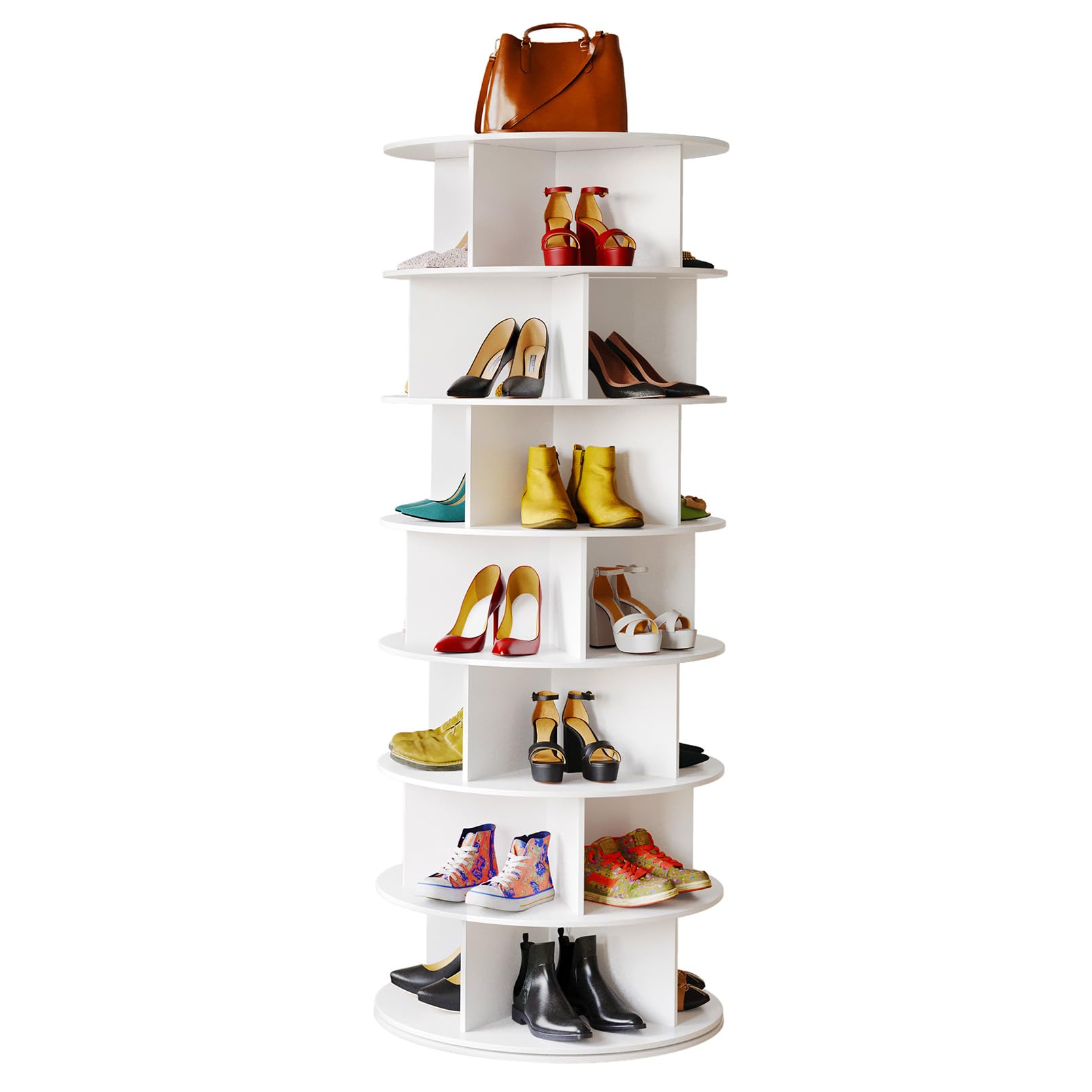 SpaceAid Cross Style 7-Tier Rotating Shoe Organizer, Spinning Shoe Rack Tower, 360 Display Lazy Susan Storage, Handbag Rotate Tower Closet Organization (Modern Style, White)