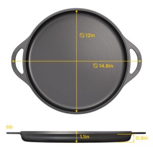 COOKLIFE 12" Smooth Cast Iron Griddle with Pan Scraper and Mesh Dish Scrubber, Round Pre-Seasoned Griddle Pan for Stove Top, Easy to Clean & Maintain Pizza Pan, Dishwasher & Oven Safe Stovetop Griddle