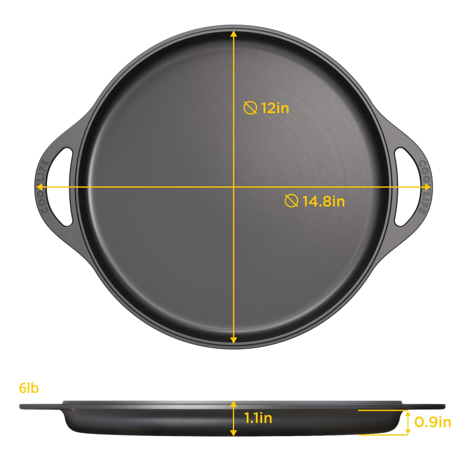 COOKLIFE 12" Smooth Cast Iron Griddle with Pan Scraper and Mesh Dish Scrubber, Round Pre-Seasoned Griddle Pan for Stove Top, Easy to Clean & Maintain Pizza Pan, Dishwasher & Oven Safe Stovetop Griddle