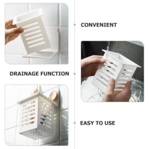 4pcs Nail- Wall-mounted Drain Storage Rack Slide Top Tin Containers Bathroom Shower Basket Tableware Storage Bucket Sink Office White Pp Toothbrush Holder Nail