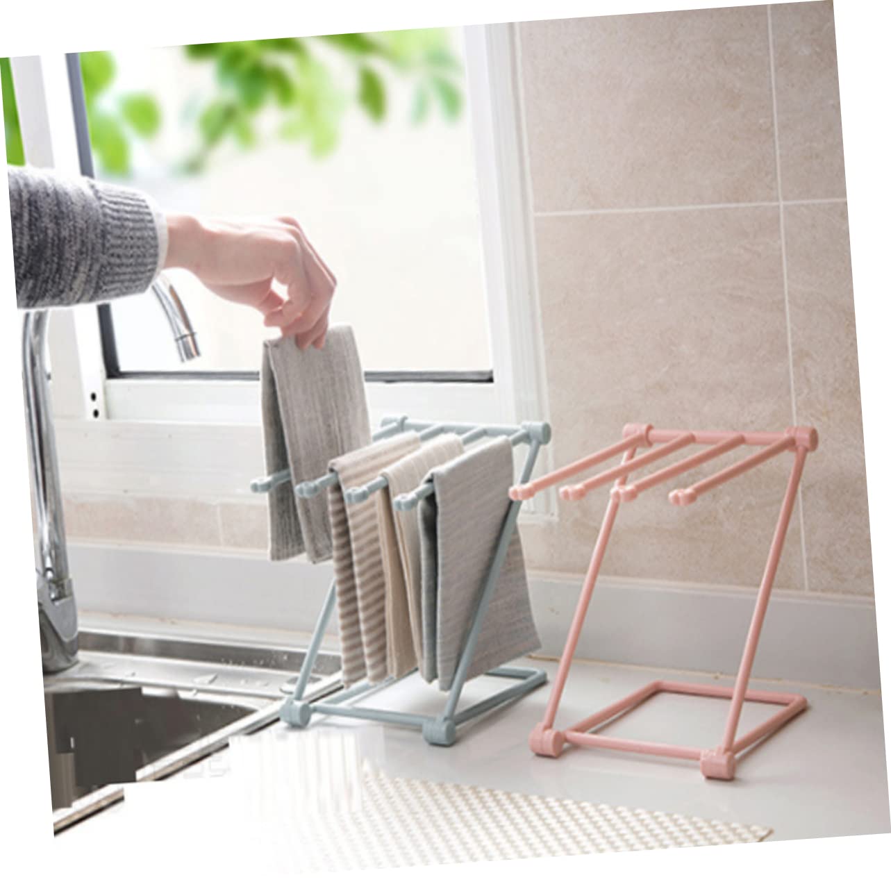 LIFKOME Hand Towel Holder Countertops Dishcloth Holder Kitchen Towel Stand Vanities Towel Holder Kitchen Dish Cloth Rack Countertops Towel Rack Cup Rack Foldable Hanger