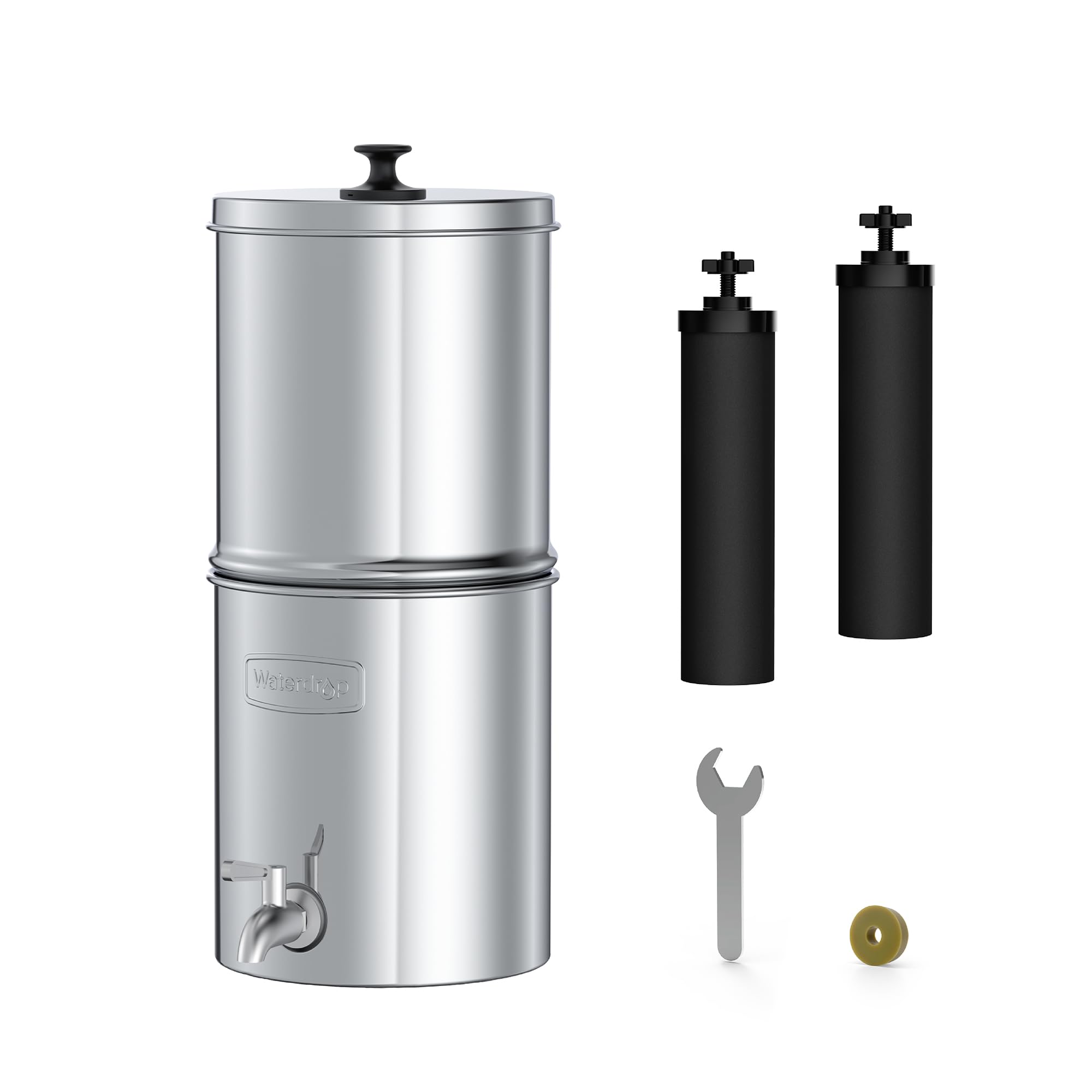 Waterdrop 2.25G Gravity-fed Water Filter System, with Silver Ions Enhanced Filtration with 2 Black Carbon Filters and Metal Spigot