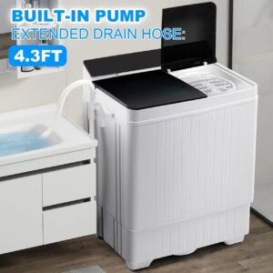 28Lbs Portable Washing Machine, Twin Tub Washing Machine Laundry Compact Washer spinner Combo with Drain Pump and Spin Cycle, 18Lbs Washer and 10Lbs Spinner dryer for Apartments RVs and Dorms