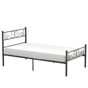 VECELO Twin Size Bed Frame with Headboard, 14 Inch Metal Platform Mattress Foundation, No Boxing Spring Needed, Squeak Resistant, Easy Assembly, Matte Black