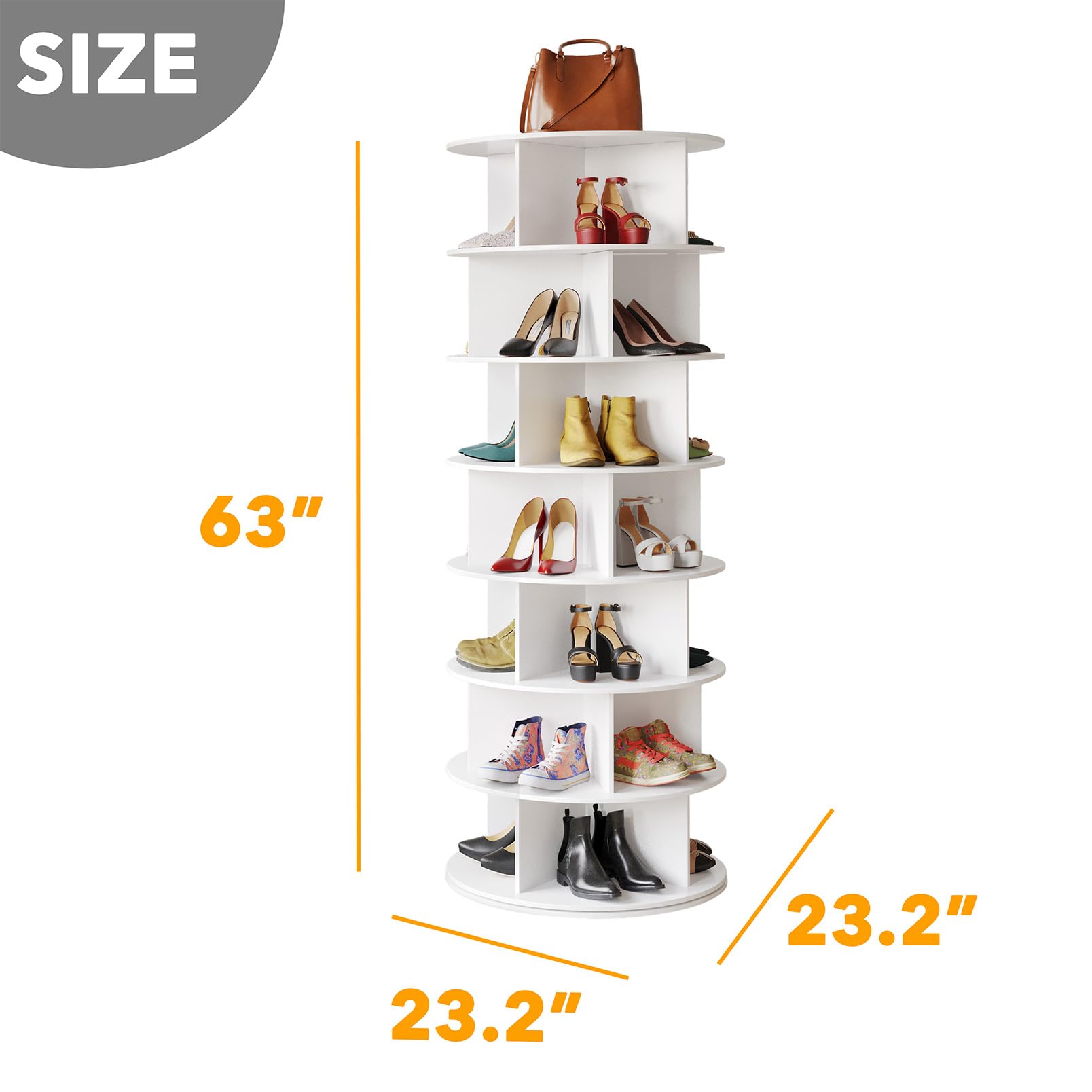 SpaceAid Cross Style 7-Tier Rotating Shoe Organizer, Spinning Shoe Rack Tower, 360 Display Lazy Susan Storage, Handbag Rotate Tower Closet Organization (Modern Style, White)