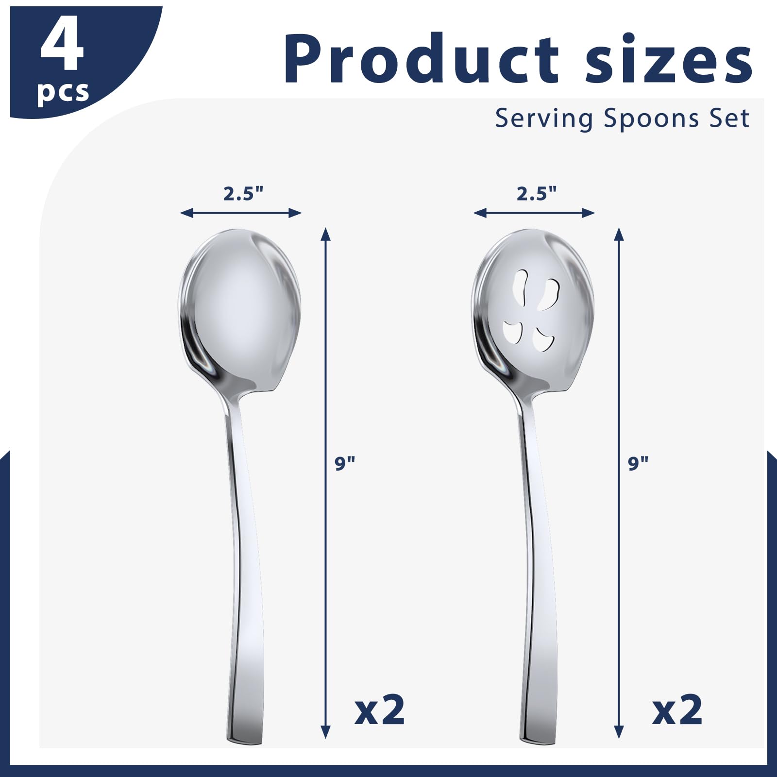 HANSGO Serving Spoons, 4 Pieces Large Stainless Steel Serving Spoons Set Includes 2 Serving Spoon and 2 Slotted Spoons for Buffet Party Restaurant