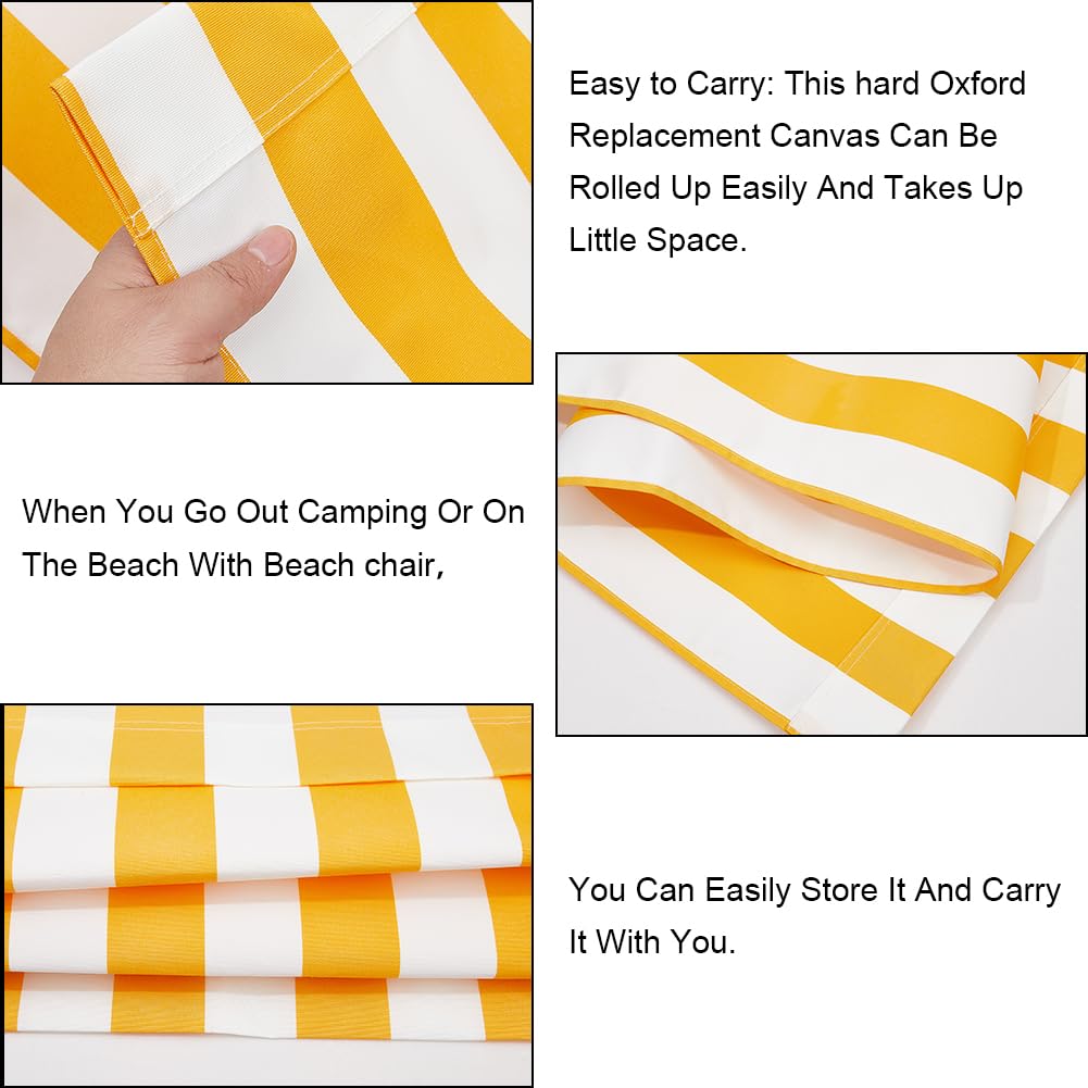 GORGECRAFT 44x17 Beach Sling Chair Replacement Canvas 1mm Thick Yellow and White Stripes Outdoor Furniture Folding Sling Lounge Chair Fabric Patio Sling Chairs Cloth for Sunbathing Garden Courtyard