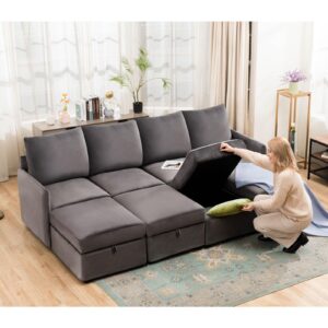 COMHOMA Convertible Sectional Sofa for Living Room, Free Combination L/U Shaped Sofa with Storage Chaise for Living Room, Apartment and Small Space 8 Seaters(4+4)