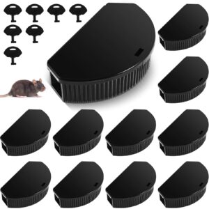 qualirey 12 pcs mouse station with keys, mice bait stations waterproof indoor outdoor mice traps bait boxes, bait not included, suitable for small mice (black)