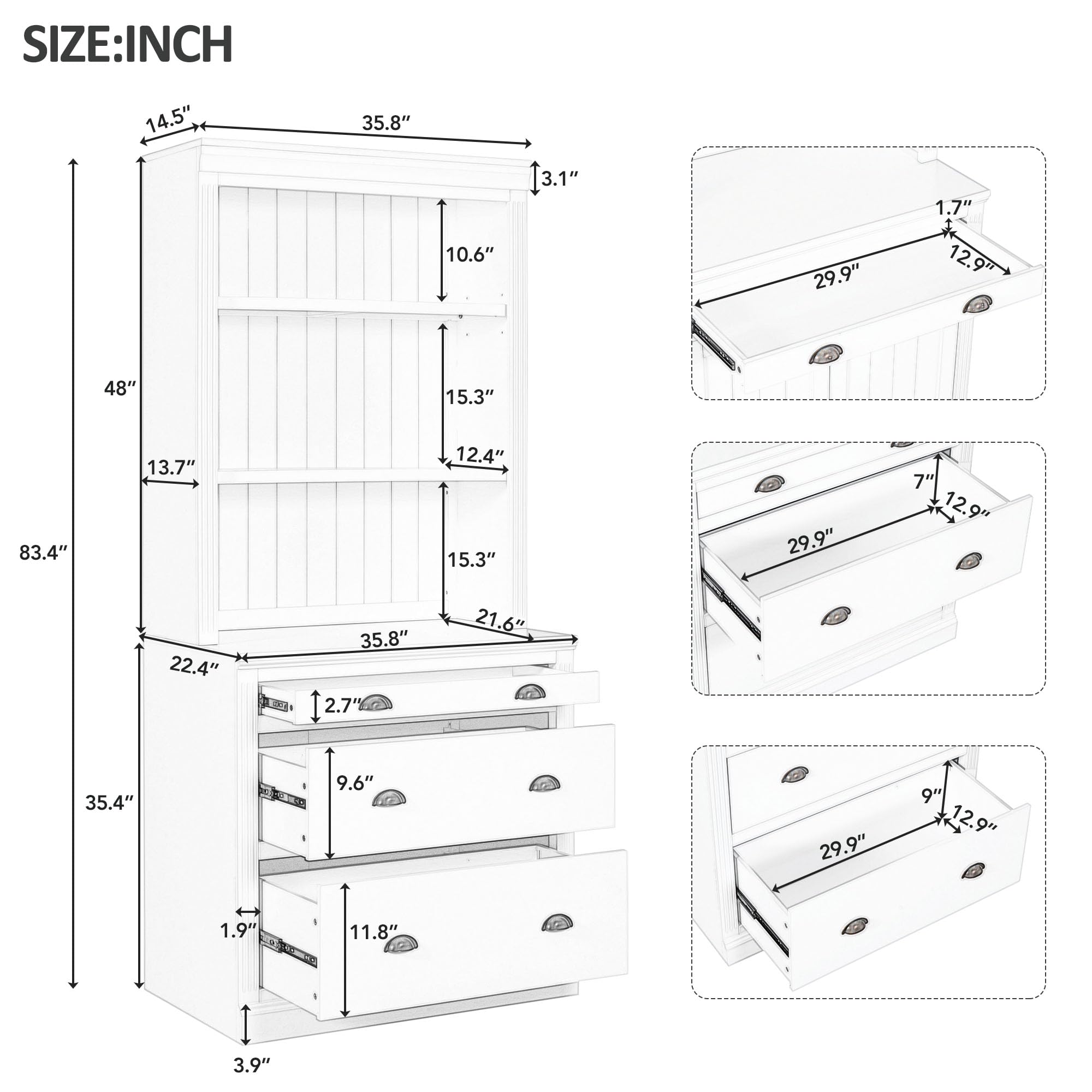 LZ LEISURE ZONE 2 Bookshelf & 1Desk Suite, 83.4" Modern Bookcase Suite with LED Lighting, Drawers and Open Shelves, 3-Piece Set Storage Bookshelf for Living Room/Home Office/Study Room, White