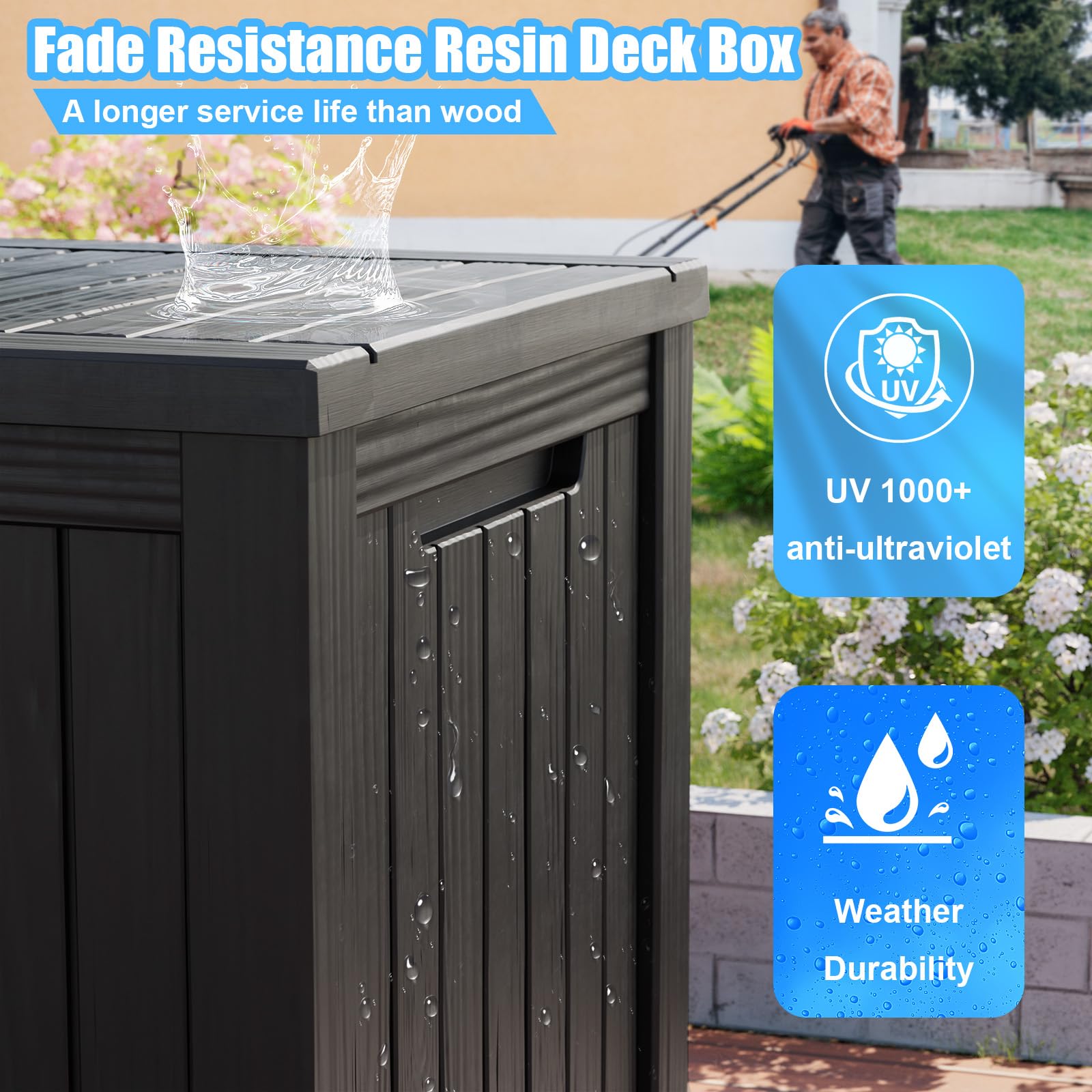 TARKARI 180 Gallon Lockable Resin Deck Box, Waterproof & UV-Resistant Outdoor Storage Box for Outdoor Cushion Storage and Outdoor Delivery Storage, Black