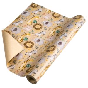 RUSPEPA Kraft Wrapping Paper Roll - Mini Roll - Jungle Animals Design Great for Birthday, Party, Baby Shower - 17 Inches X 32.8 Feet