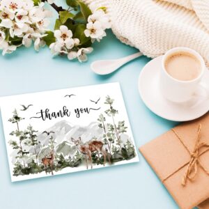 JarThenaAMCS 36 Pack Forest Thank You Cards Bulk Watercolor Woodland Elk Deer Thank You Blank Note Cards with Envelopes Stickers for Baby Shower Birthday Wedding