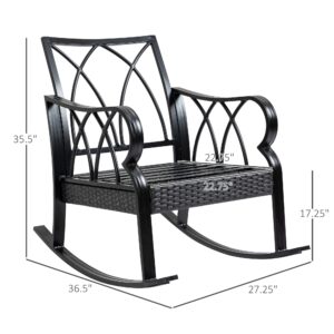 Outsunny 2 Piece Outdoor Wicker Rocking Chairs with Padded Cushions, Aluminum Furniture Rattan Porch Rocker Chairs w/Armrest for Garden, Patio, and Backyard, Gray