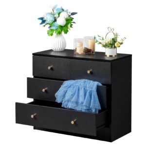 Karl home Black 4 Drawer Dresser for Bedroom, Modern Tall Wood Dressers Chest of Drawers, Wardrobe Storage for Kids, 10 Inch Deep Drawers, Anti Tripping Device, Durable Slide, Living Room