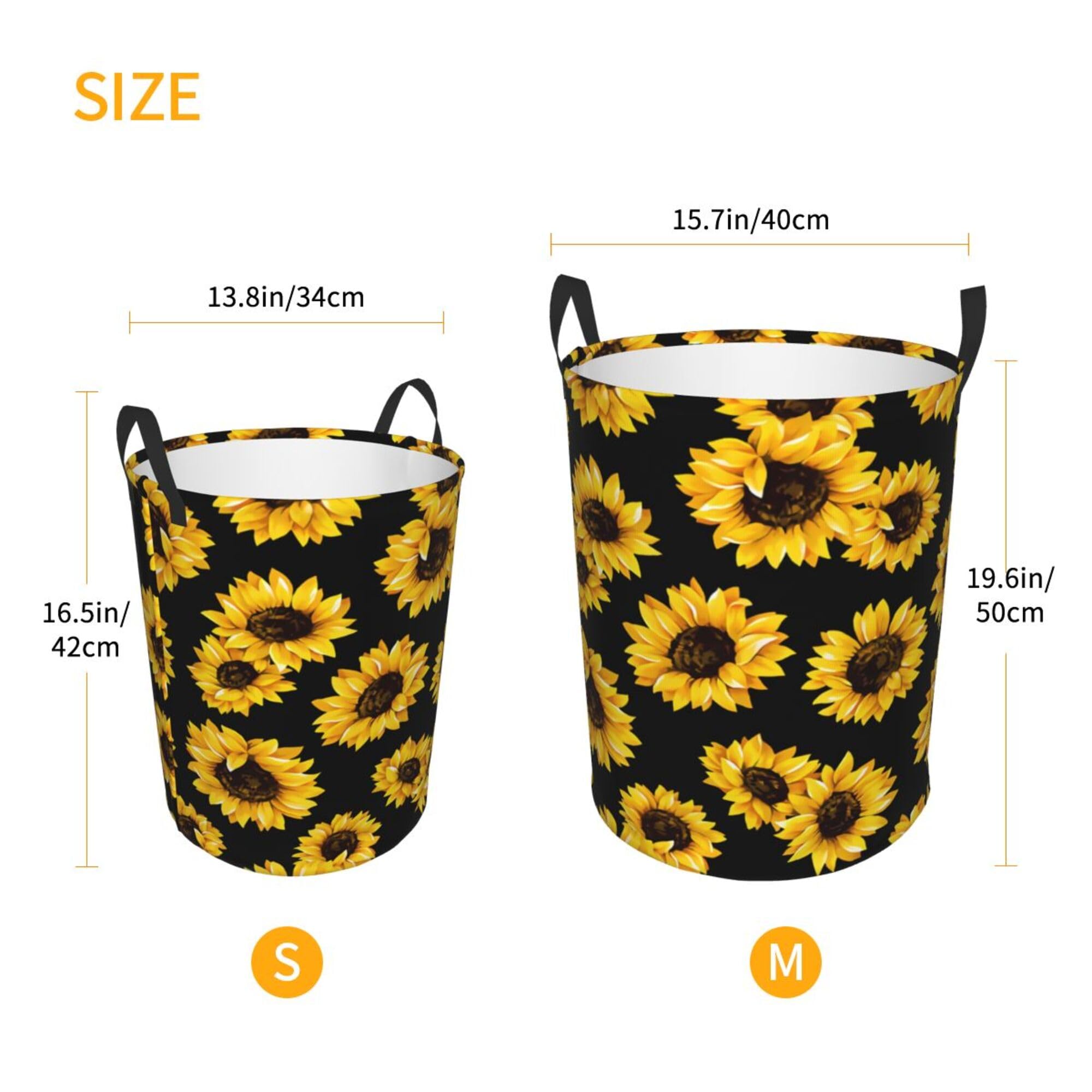 Sunflower Laundry Basket Funny Foldable Waterproof Oxford Cloth Laundry Basket Tote Bag - Multipurpose Storage Solution for Bathroom, Laundry, and Bedroom Medium