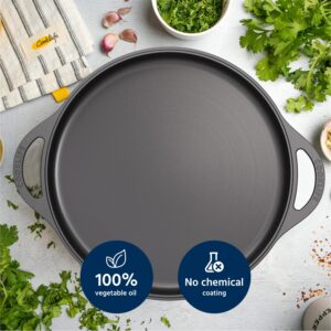 COOKLIFE 12" Smooth Cast Iron Griddle with Pan Scraper and Mesh Dish Scrubber, Round Pre-Seasoned Griddle Pan for Stove Top, Easy to Clean & Maintain Pizza Pan, Dishwasher & Oven Safe Stovetop Griddle