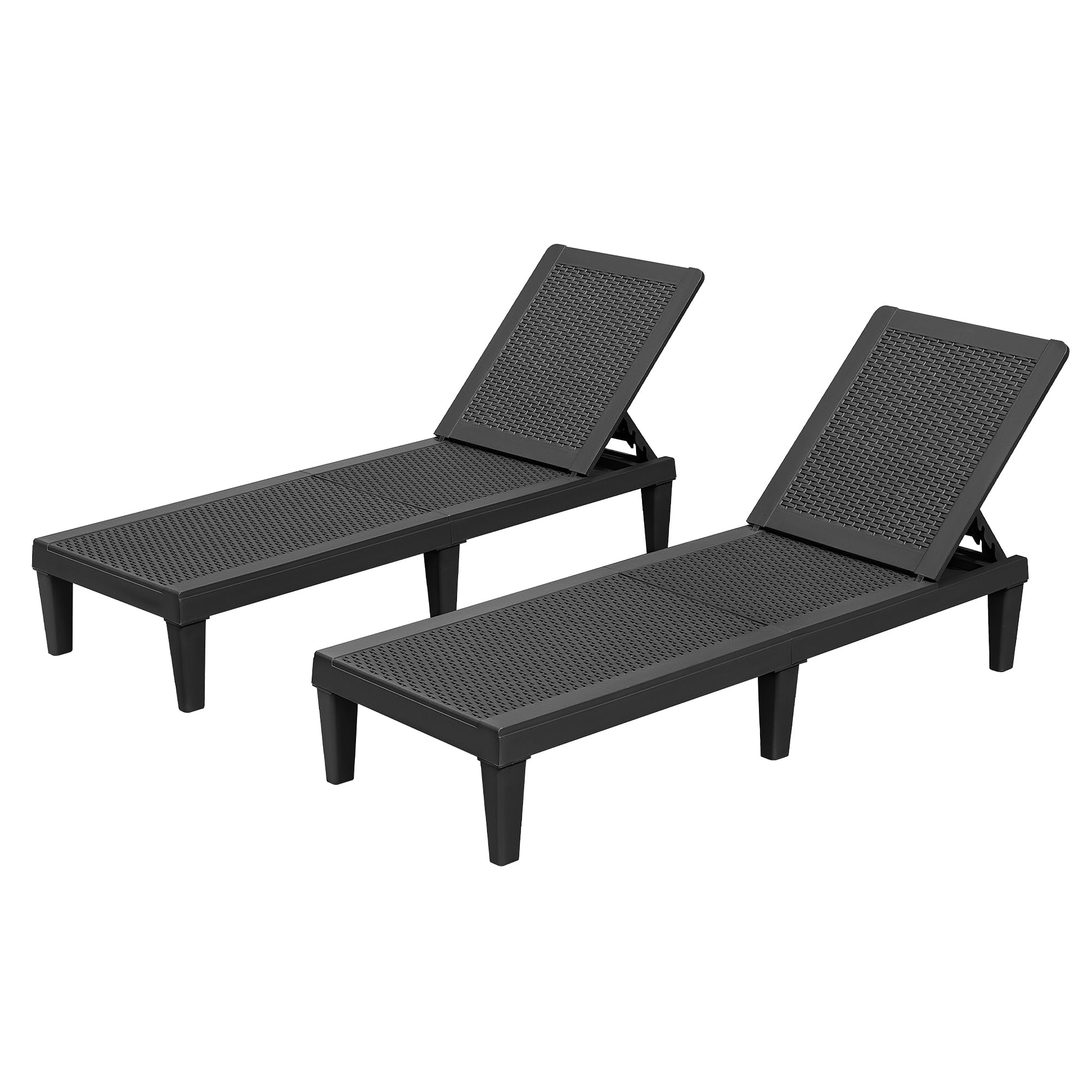 Homall Outdoor Lounge Chairs Set of 2, Quick Assembly & Waterproof Patio Chaise Lounge with Adjustable Backrest for Poolside, Beach, Garden (Black)