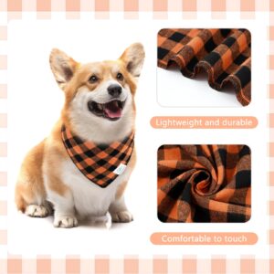 E-Clover Fall Dog Bandana & Matching Scrunchie-Thanksgiving Dog Bandanas Plaid Pet Scarf Bib for Medium Large Dogs Girl Boy Owner Gift Orange Black