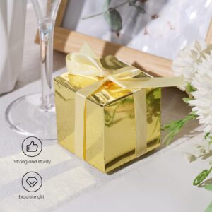 VGOODALL 50PCS Mini Gift Boxes, Candy Treat Boxes Tiny Cardboard Boxes Favor Boxes with Ribbon for Bridal Shower Birthday Party Gold