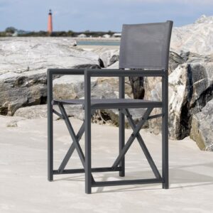 Soleil Jardin Outdoor Folding Director Chair Set of 2, Aluminum Portable Dining Chair Beach Chair for Camping Picnic Garden, Dark Grey Frame