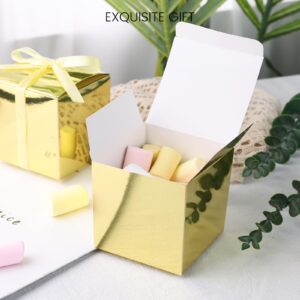 Shindel 50PCS Tiny Gift Boxes, Favor Boxes Mini Candy Treat Boxes 3 x 3 x 3 Inch Gold Boxes with Ribbon for Bridal Shower Birthday Wedding