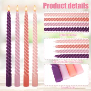 Whaline 8Pcs 10 Inch Pink Purple Gradient Color Spiral Taper Candles Dripless Twisted Wax Candles Long Unscented Candle Sticks for Wedding Displays Home Dining Table Supplies