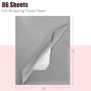 Shindel 86 Sheets Silver Tissue Paper, Gift Wrap Paper Bulk Gift Wrapping Tissue Paper for Gift Bags Packaging DIY Crafts 22 x 14 Inch