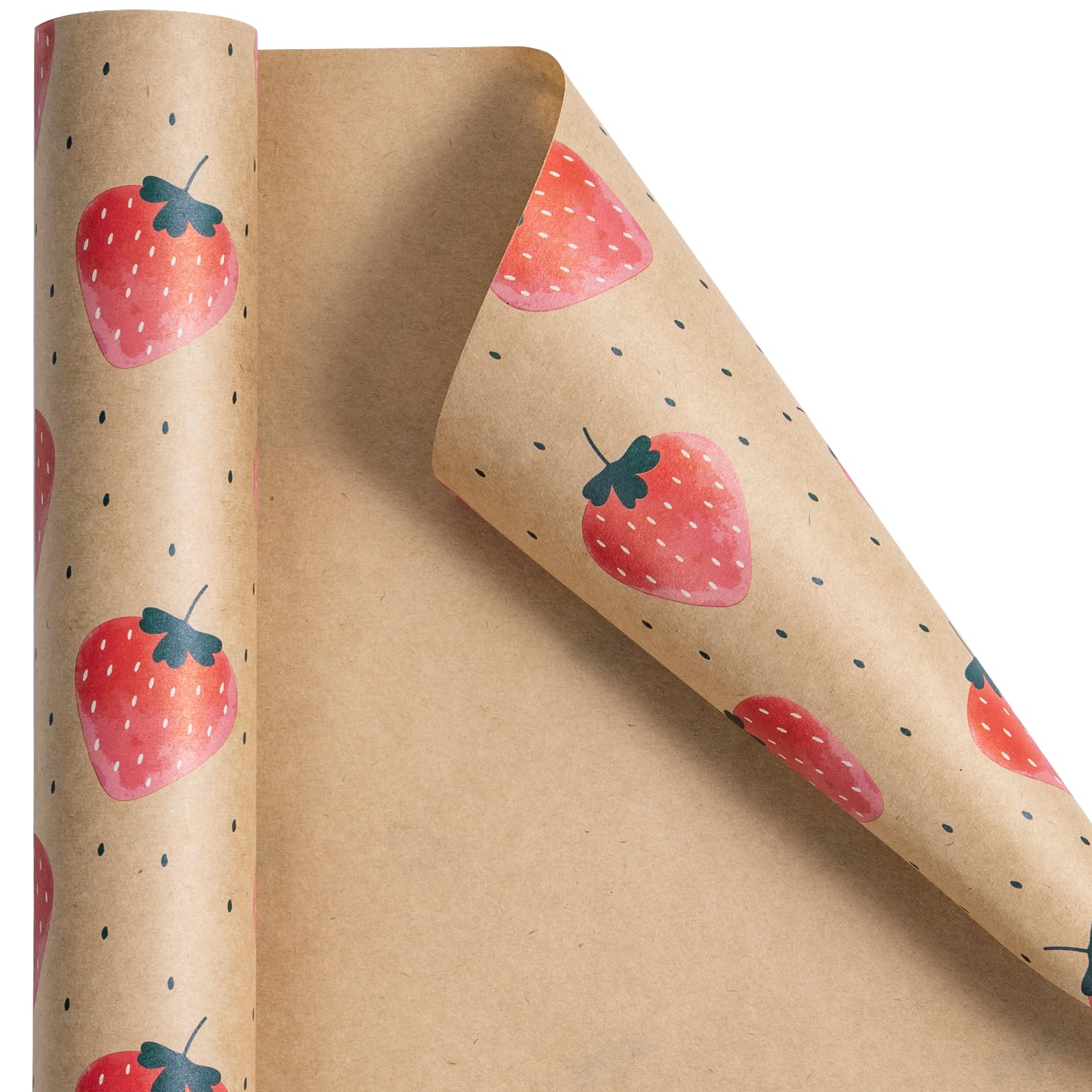 RUSPEPA Kraft Wrapping Paper Roll - Mini Roll - Strawberry Design Great for Birthday, Party, Baby Shower - 17 Inches X 32.8 Feet