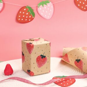 RUSPEPA Kraft Wrapping Paper Roll - Mini Roll - Strawberry Design Great for Birthday, Party, Baby Shower - 17 Inches X 32.8 Feet