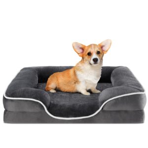 sweetcrispy orthopedic dog bed, memory foam pet bed for medium dogs with washable removable cover non-slip base waterproof liner egg crate foam for improved sleep, grey, 28" l x 23" w x 6.5" th