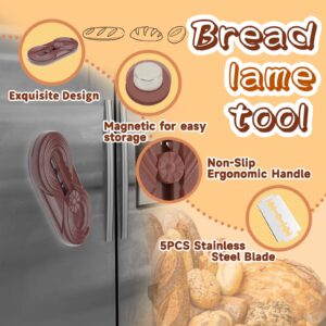 Tuuwhiz Bread Lame Dough Scoring Tool,Sourdough Bread Baking Supplies with Magnetic to Storage,Exquisite Design Bread Scorer Tool for Homemade Bread Baking Include 5 Razor Blades (Brown, Circular)