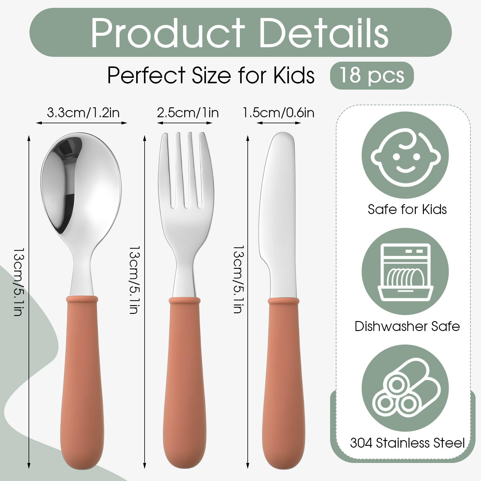 Sunnychicc 18 Pieces Toddler Utensils Kids Silverware with Silicone Handle Stainless Steel Toddler Fork Spoon Knife Set Children Flatware Set, 6 Colors