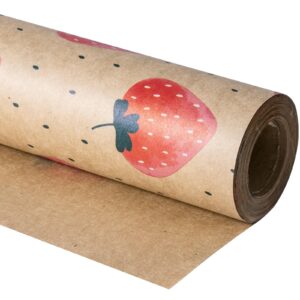 RUSPEPA Kraft Wrapping Paper Roll - Mini Roll - Strawberry Design Great for Birthday, Party, Baby Shower - 17 Inches X 32.8 Feet