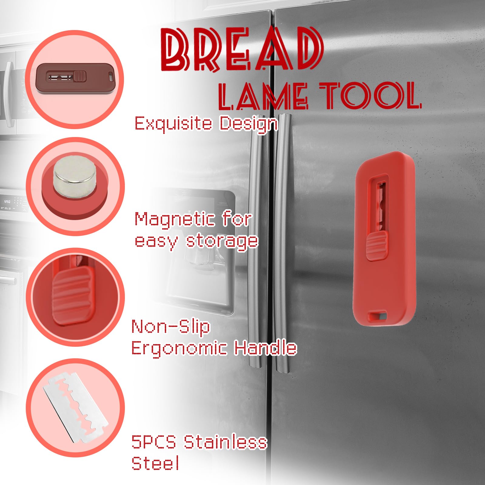 Tuuwhiz Bread Lame Dough Scoring Tool,Sourdough Bread Baking Supplies with Magnetic to Storage,Exquisite Design Bread Scorer Tool for Homemade Bread Baking Include 5 Razor Blades (Brown)