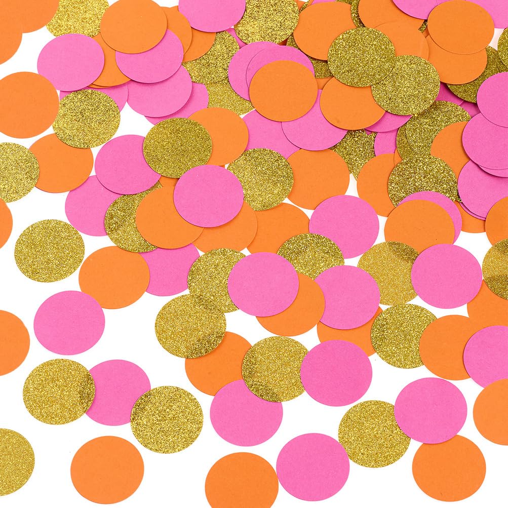 Hot Pink Orange and Gold Confetti Table Decoration for Baby Shower Valentine's Day Bachelorette Fall Autumn Thank's Giving Party,1.2 inch in Diameter,200 Counts