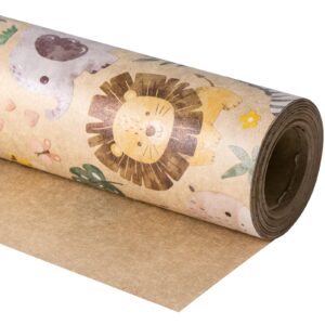 RUSPEPA Kraft Wrapping Paper Roll - Mini Roll - Jungle Animals Design Great for Birthday, Party, Baby Shower - 17 Inches X 32.8 Feet