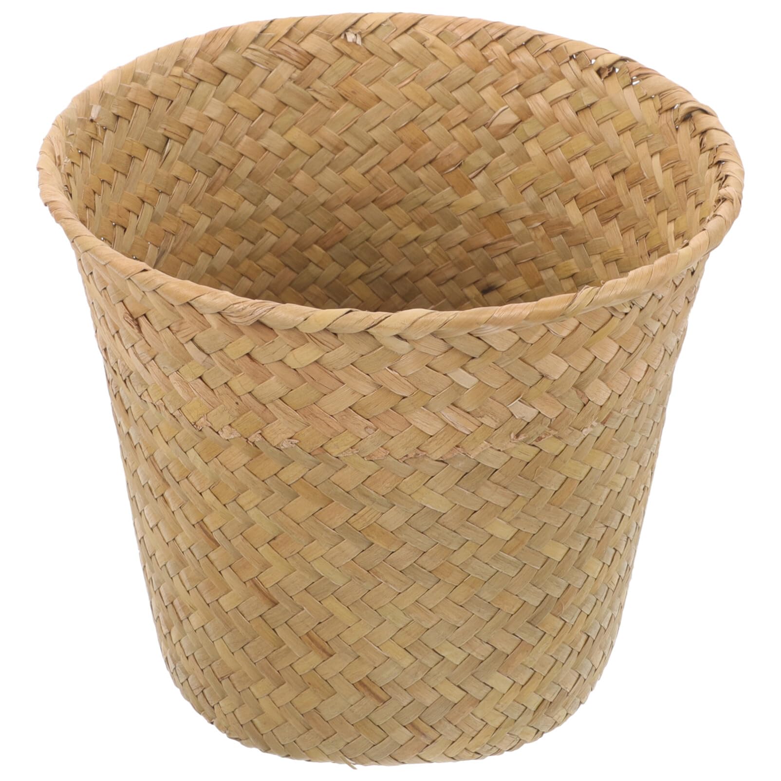 DEARMAMY Seagrass Waste Basket Woven Trash Can Small Round Natural Wastebasket Garbage Bin Recycling Bin Plant Pot Holder for Farmhouse Home Kitchen Bathroom