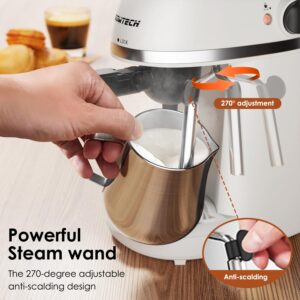 SOWTECH Espresso Coffee Machine Cappuccino Latte Maker 3.5 Bar 1-4 Cup with Steam Milk Frother White, CM5409-UL