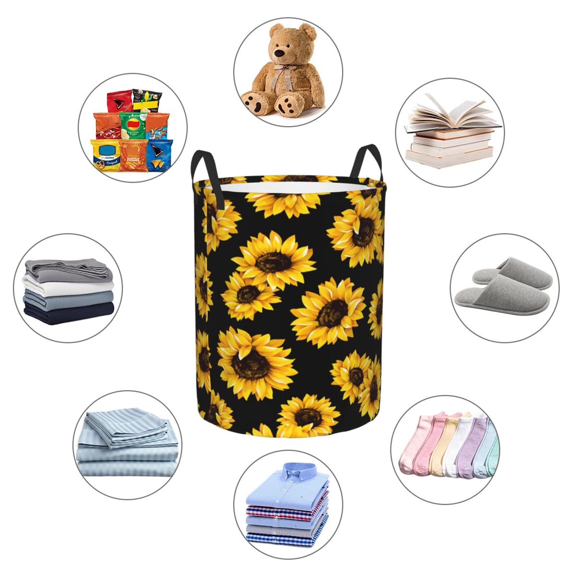 Sunflower Laundry Basket Funny Foldable Waterproof Oxford Cloth Laundry Basket Tote Bag - Multipurpose Storage Solution for Bathroom, Laundry, and Bedroom Medium